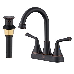 CASAINC 4 in. Centerset Double Handle Bathroom Sink Faucet with 360° Swivel Spout, Stainless Steel Pop-up Drain in Brushed Gold - 1 of 1