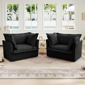 Set of 2 Slipcovered Armchairs, Armchair Sets with Large Soft Pillows, Chenille Fabric Accent Chair Set for Living Room-Cuddlewood - 1 of 4