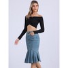 INSPIRE CHIC Women's High Waist Bodycon Ruffles Side Pockets Fishtail Midi Jean Skirt - 4 of 4