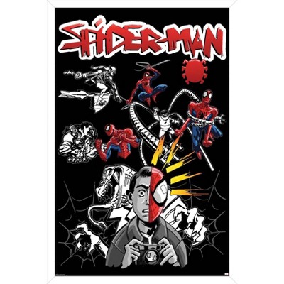 Trends International Marvel Spider-Man: Inked - Spider-Sense Framed Wall Poster Prints White Framed Version 14.725" x 22.375"