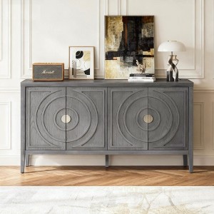 Hostack Retro Sideboard with Circular Groove Design, Round Metal Door Handle for Entrance and Living Room, Gray - 1 of 4