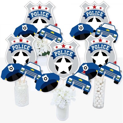 Big Dot of Happiness Calling All Units - Police - Cop Birthday Party or Baby Shower Centerpiece Sticks - Table Toppers - Set of 15