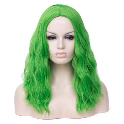 Unique Bargains Curly Wig Human Hair Wigs For Women 20" Green With Cap : Target