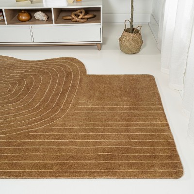 Handmade Light Brown Wool Abstract Rectangular Area Rug