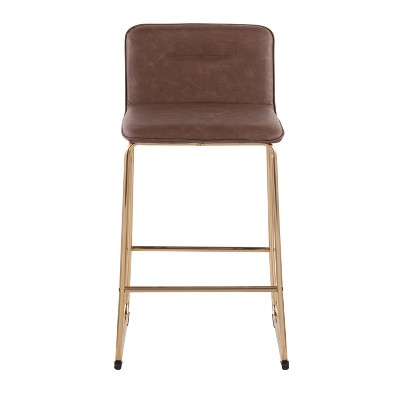 Gold Metal and Espresso Faux Leather Counter Stools