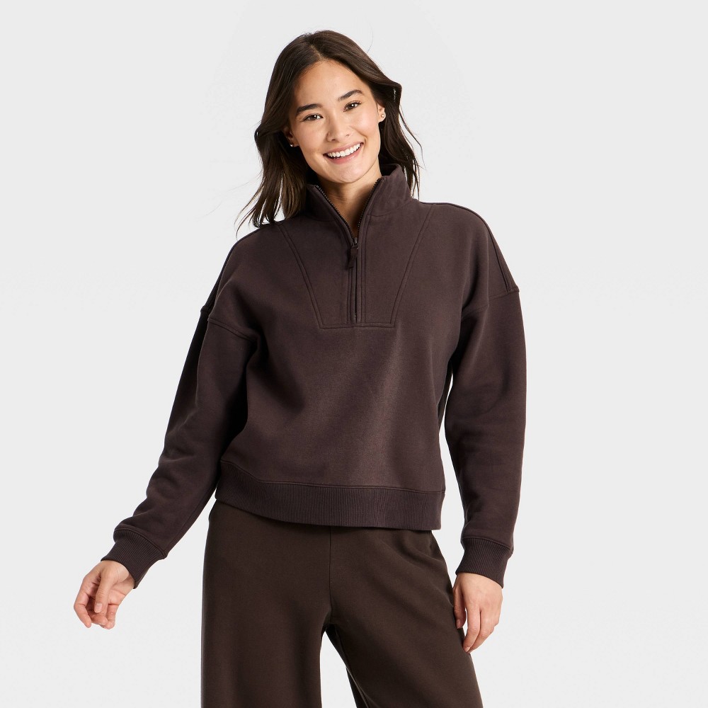 Women's Active Comfort 1/2 Zip Pullover Sweatshirt - All In Motion™ Dark Brown S