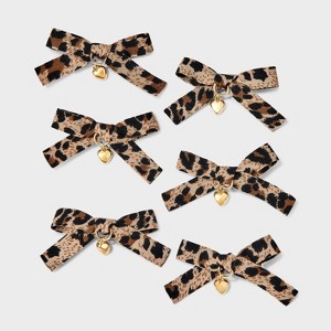 Mini Bows with Heart Charms Pelican Hair Clip Set 6pc - Wild Fable™ Leopard Print - 1 of 4