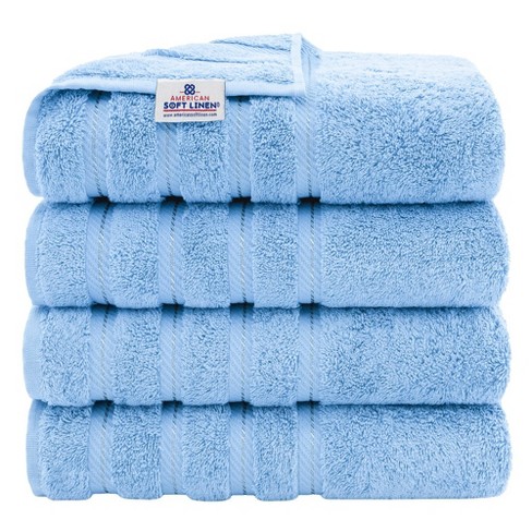 American Soft Linen 4 Pack Bath Towel Set, 100% Cotton, 27 inch by 54 inch  Bath Towels for Bathroom, Sky Blue