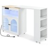 Rolling Kitchen Island with Extended Table, LED Lights, Power Outlets, Glass Doors, Storage, and Open Shelves - 2 of 4