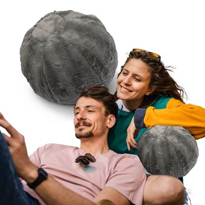 Gray 10-Inch Round Faux Fur Ball Throw Pillow