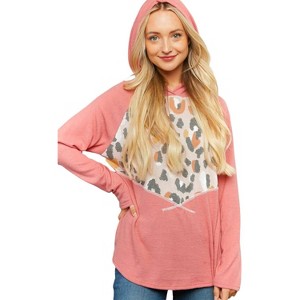Women's LEOPARD THERMAL YOKE BRUSHED HACCI CROSS STITCH HOODIE - Haptics - 1 of 4