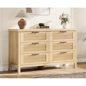 Dresser for Bedroom Rattan Chest of Dressers Tall Dresser for Closet with Drawers Boho Night Stand Large - 1 of 2