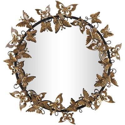 28"x28" Metal Butterfly Round 3D Wall Mirror - Olivia & May