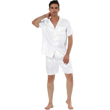 Lars Amadeus Men's Satin Pajama Set Summer Short Sleeve Night Wear Sleepwears Sleep Lounge Sets