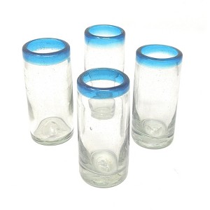 Dos Sueños Mexican Hand Blown Tequila Shot Glasses - Aqua Rim - 2oz - Set of 4 - 1 of 4