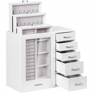 Large jewelry box with glass window, drawers for necklaces, earrings, rings, bracelets, watches - gift for women and girls. - 1 of 4