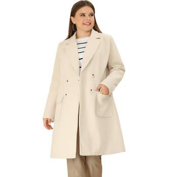 Agnes Orinda Women's Plus Size Winter Notched Lapel Double Breasted Long Overcoats