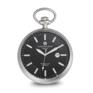 Black Bow Jewelry Charles Hubert Stainless Open Black Face Tritium Quartz Pocket Watch - 1 of 4