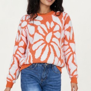 Anna-Kaci Women's Bold Abstract Floral Pattern Knit Sweater with Soft Textured Feel Ribbed Crew Neckline and Relaxed Silhouette - 1 of 4