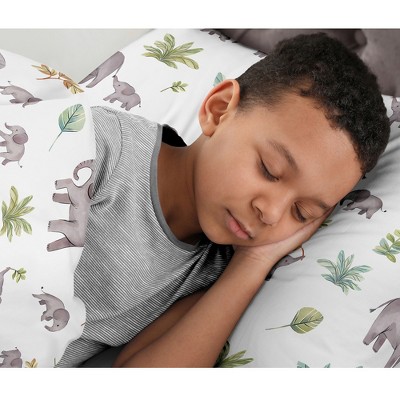 Gray Microfiber Twin Kids Bedding Set with Elephant Print