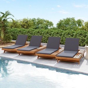 Christopher Knight Home Dara Outdoor Acacia Wood Adjustable Chaise Lounge with Cushion and Flat Storage Surface (Set of 4) - 1 of 4