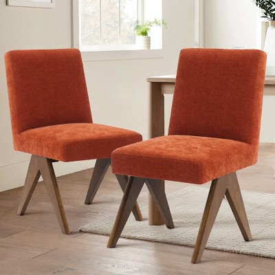 Set of 2 Morgan 18.5" Wide Upholstered Seat and Back Dining Chair With Upside Down "V" shape design Solid Wood Legs-Maison Boucle