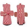BLISSFUL STEP Bow Stripe Pointed Toe Chunky Heels Ankle Boots for Women - 2 of 4