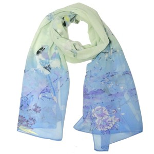Wrapables Floral Bird Print Polyester and Silk Oblong Scarf - 1 of 4