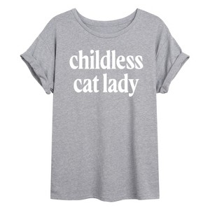 Women's - Instant Message - Childless Cat Lady White Oversized Graphic T-Shirt - 1 of 4