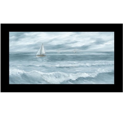 HomeRoots Three Sailboats Black Framed Print Wall Art