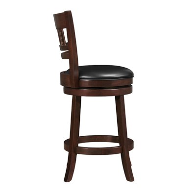 Cherry Wood Swivel Counter Stool with Black Faux Leather