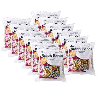 12pk Rubber Bands Assorted Colors - Charles Leonard