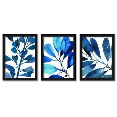 (set Of 3) Sapphire Stems By Pi Creative Art Black Framed Triptych Wall ...