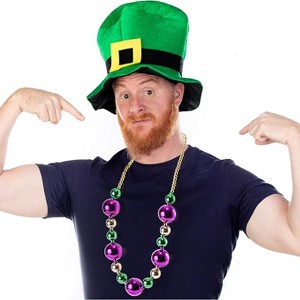 Joyfy 3 Pcs Mardi Gras Jumbo Bead Necklaces, 44" Gold Green Purple Beaded Chains for Parade Party Favors and Costume Dress Up Accessories - 1 of 4