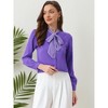 INSPIRE CHIC Women's Tie Neck Contrast Color Button Down Long Sleeves Shirt - 2 of 4