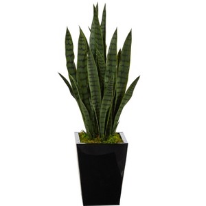 Nearly Natural 40-in Artificial Sansevieria Snake Plant in Black Metal Planter - 1 of 4