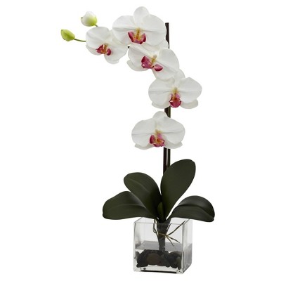 Elegant Orchid 30" Outdoor Silk Plant with Glass Vase