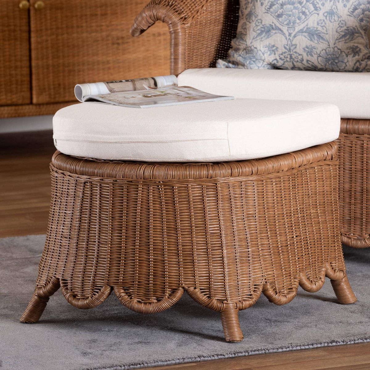 bali & pari Detta Natural Rattan Footstool with Cushion Peanut Brown - thumbnail 7