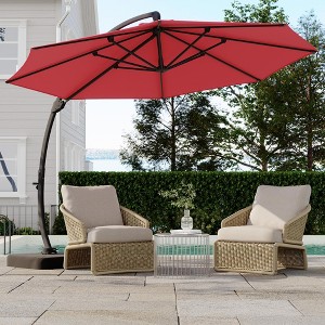 Outdoor Large Round Aluminum Offset Umbrella - Heavy Duty Offset Umbrella With 360° Rotation, Offset Patio Cantilever Umbrella With Base Included - 1 of 4