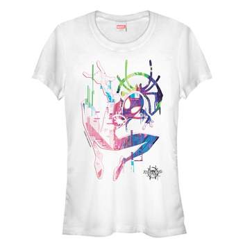 Juniors Womens Marvel Spider-Man: Into the Spider-Verse Rainbow Watercolor T-Shirt