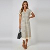 Knit & Lounge Women’s Striped Knit Midi Dress Short Sleeves V-Neck Relaxed Fit Ribbed Hem Everyday Sweater Dress - 3 of 4