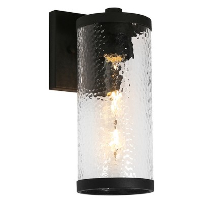 LNC Orlan 1-Light 11.4"H Modern Cylinder Outdoor Wall Lights, Black with Seeded Glass