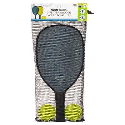 Franklin Sports 2 Player Wood Journey Paddle &#38; Ball Set in Mesh bag - Lime/Blue