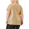Agnes Orinda Women's Plus Size Sequin Sparkly One Shoulder Short Sleeve Party Blouses - 4 of 4