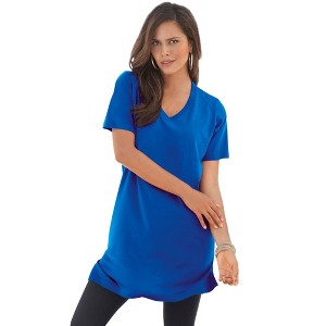 Roaman's Plus Size Cotton Short Sleeve V-Neck Ultimate Tunic - 1 of 4