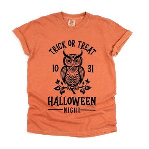 Simply Sage Market Women's Trick Or Treat Owl Short Sleeve Garment Dyed Tee - 1 of 4