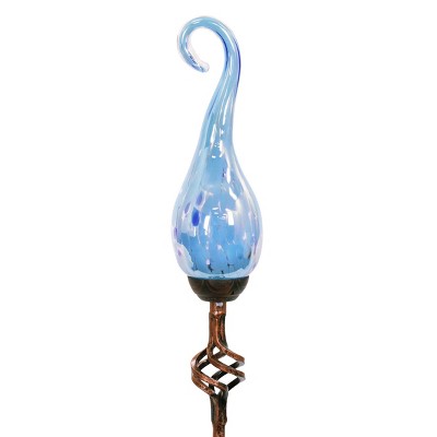 Pearlized Glass Solar Flame Stake Light Light Blue - Exhart