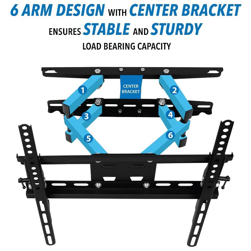 Mount-It! Articulating TV Wall Mount Corner Bracket, Stable Dual Arm Full Motion, Swivel, Tilt Fits 32 to 50 Inch TVs, 115 Lbs. with HDMI Cable, Black, 3 of 10