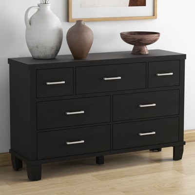 Dresser with 7 Drawers, Modern Chest of Drawers Closet with Metal Handle for Bedroom Living Room, Optional Black or White
