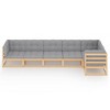 vidaXL Patio Furniture Set 6 Piece Outdoor Sectional Sofa Solid Wood Pine - Natural With Cushions - 3 of 4